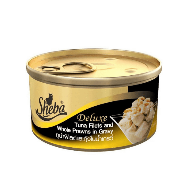 Sheba Premium Wet Cat Food Can - Tuna Fillet & Whole Prawns in Gravy Flavor - 85 g X 4
