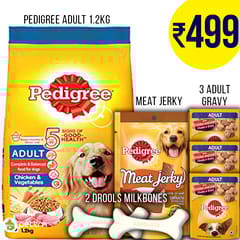 Combo: Pedigree Adult Dry Food, 1.2kg + Meat Jerky + 3 Gravy packets + 2 calcium milkbones